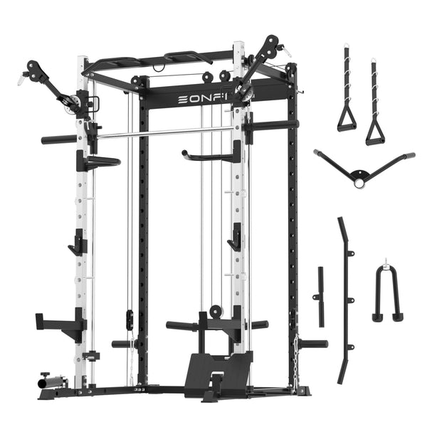 EonfitOmni® E3 All-in-one Multi-Function Smith Machine with 360° Adjustable Cable Crossover System and Squat Rack for Home Gym