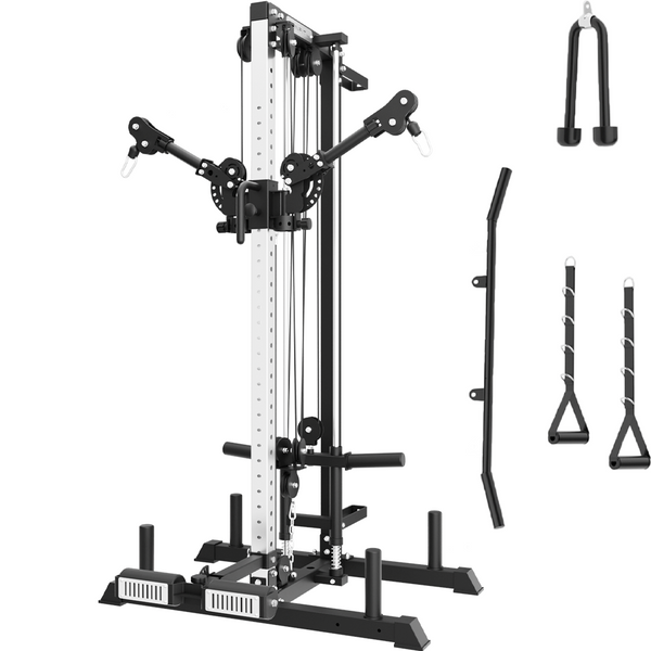 Eonfit® E1 2.0 Wall Mounted & Free Standing Cable Machine for Home Gym, LAT Pulldown, Functional Trainer, Cable Crossover Machine Workout Station Pulley System Cable Tower with Leg Holder, LAT Bar, Foot Board Accessories