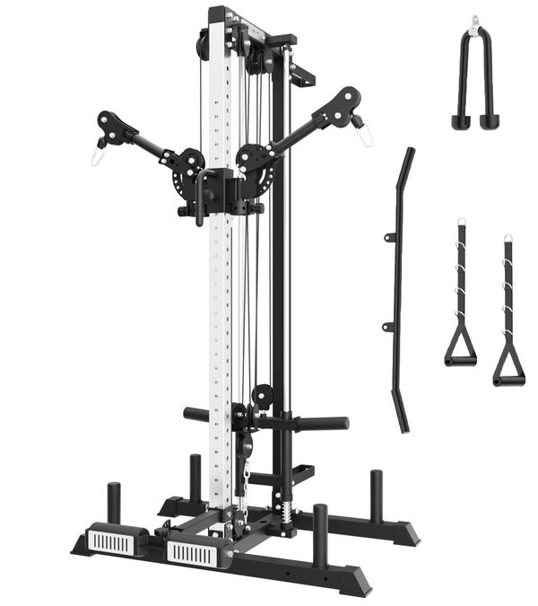 Eonfit® E1 2.0 Wall Mounted & Free Standing Cable Machine for Home Gym, LAT Pulldown, Functional Trainer, Cable Crossover Machine Workout Station Pulley System Cable Tower with Leg Holder, LAT Bar, Foot Board Accessories